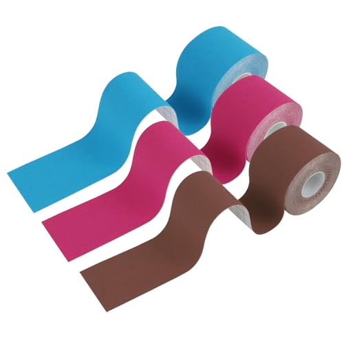 Nastro Kinesiologico Sportivo Impermeabile ed Elastico, Tape Kinesiologico Professionale 5m x 5cm, Supporto Muscolare e Articolare, Set di 3 Rotoli, Colori Vari - Nero, Rosa,Beige (Rosa/Blu/Beige)
