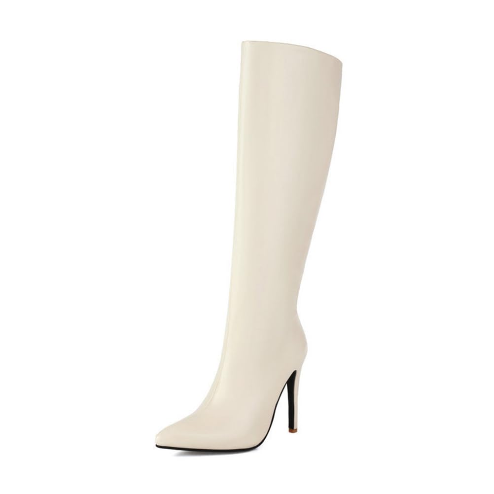 Brown Knee High Boots for Women Pointed Toe High Heeled Boots with Side Zipper Fashion Dress Elastic Tall
