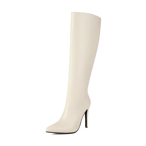 Brown Knee High Boots for Women Pointed Toe High Heeled Boots with Side Zipper Fashion Dress Elastic Tall