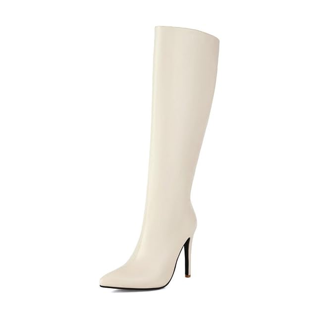 Brown Knee High Boots for Women Pointed Toe High Heeled Boots with Side Zipper Fashion Dress Elastic Tall