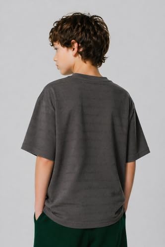 Image of Alan Jones Clothing Boys Oversized T-Shirt with Embossed Stripe Design | Half Sleeve Round Neck Casual Tee for Kids