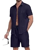 MLANM Mens Shirts Shorts Sets Casual Short Sleeve Hawaiian Shirts 2 Pieces Fashion Button Down Summer Outfit Beach Holiday Clothes for Men Tracksuit Jogging Sweatsuit Casual Suits Navy M