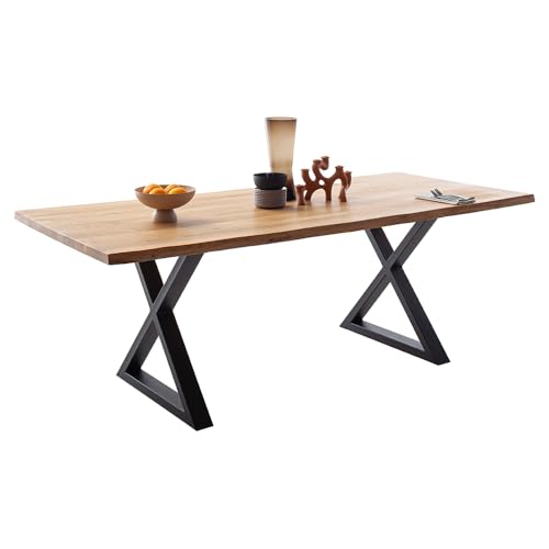Lomadox Esszimmer Massivholz-Esstisch Tisch 180x100 cm in Wildeiche massiv geölt mit X-Gestell und â€¦ – Miniatur