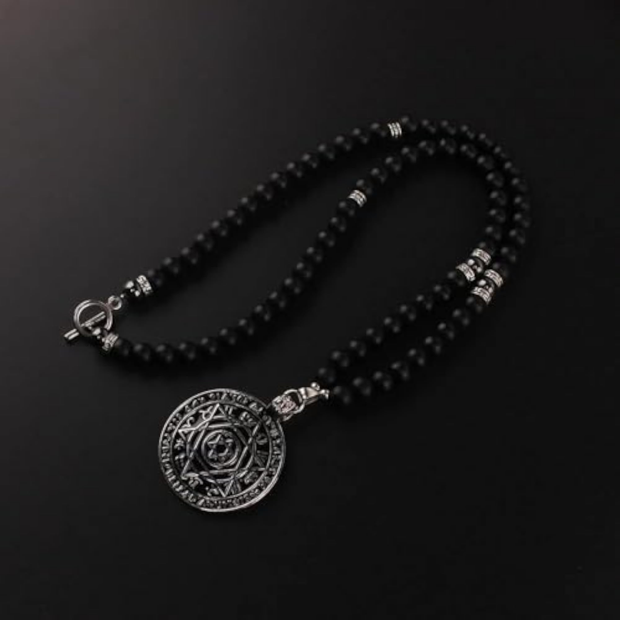 Men's 8mm Black Natural Onyx Beads Necklace, 24 inch