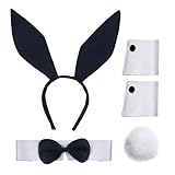 Scotamalone Bunnys Costume Accessories Set for Women Halloweens Rabbitss Ear Headbands Collars Bowss Tiess Cuffs Tailss for Easter Party