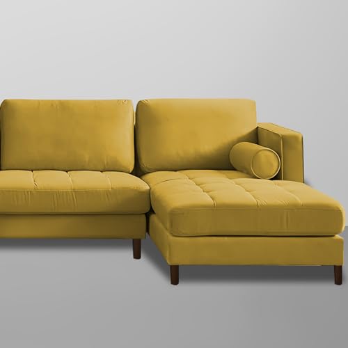 Image of Lezra RHS 4 Seater L Shape Sofa Set for Living Room (Yellow Fabric) Premium Fabric Sofa