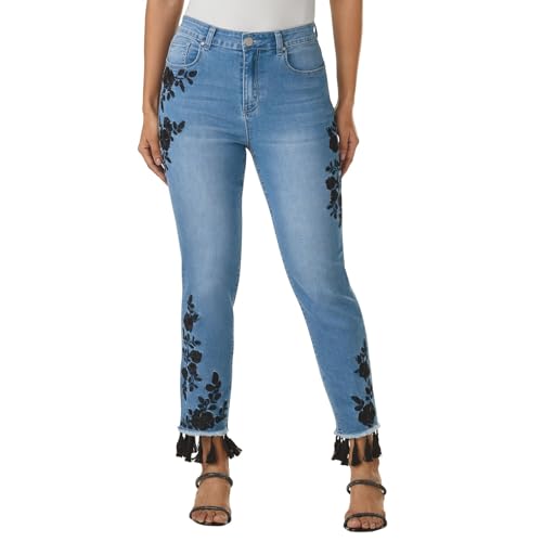 K. Jordan Embroidered Tassel Jean for Women, High Waisted and Straight-Leg Style