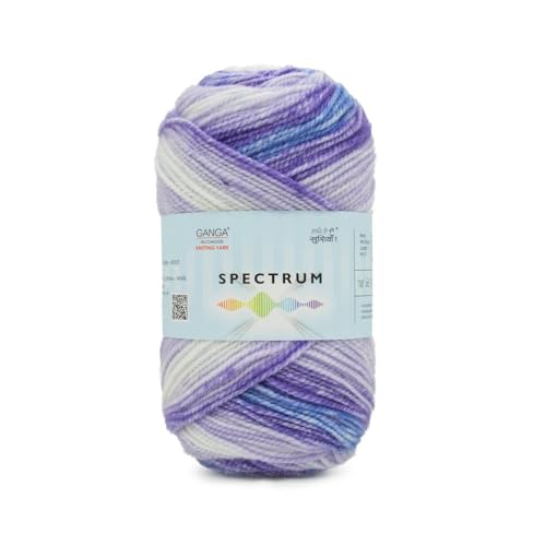 Image of Ganga Acrowools Spectrum Supersoft Knitting & Crochet Yarn | 100% Acrylic Wool Ball. Self patern Soft Hand Knitting Fancy Yarn to unleash creativity, perfect for Art & Craft, babywear, baby blanket, sweaters, ponchos, mufflers, socks, caps; threads works best with crochet hook needle; Avialable in multicolor (Pack of 1 ball = 100 grams).:; - (White Purple - SPT031)