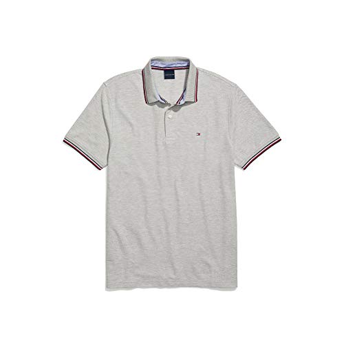 Tommy Hilfiger Men's Adaptive Polo Shirt with Wicking and Magnetic Buttons Custom Fit, B10 Grey Heather, MD