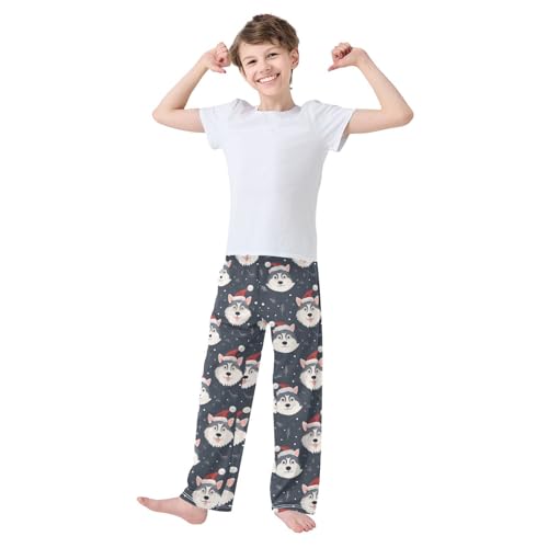 Husky Happy New Year Boys Long Pants Soft Trousers Elastic Waist Kids Lounge Bottoms with Pockets S-XL2