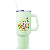 Silver Buffalo Strawberry Shortcake and Custard “Life is Delicious!” Stainless Steel Tumbler with Handle, Fits in Standard Cup Holder, 40 Ounces