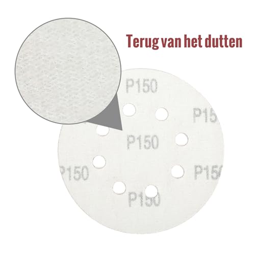 WORKPRO Schuurschijven 150 stuks, 125 mm schuurschijven met 8 gaten, korrel 60, 80, 100, 120, 150,180, 240, 320, 400, 600 voor polijsten, verwijderen, afwerking - Afbeelding 6