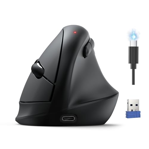 TECKNET Ergonomic Mouse Wireless Bluetooth Vertical Mouse (BT5.3/3.0 & 2.4G) Rechargeable 4800 DPI Optical Mouse with 6 Adjustable DPI Quiet Clicks USB A Receiver 6 Buttons - Wide Compatibility