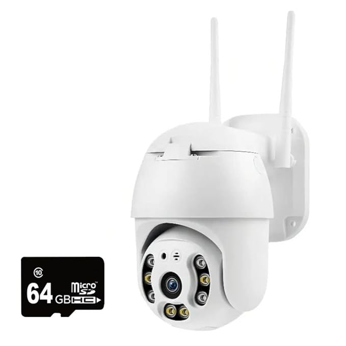 TECHNOVIEW 1080P WiFi Security Camera Ptz Outdoor Dome IP Wireless P2P CCTV Camera, with 64GB SD Card Included, Night Vision, Motion Detection, Live View- V380 Pro App (PTZ with 64GB)