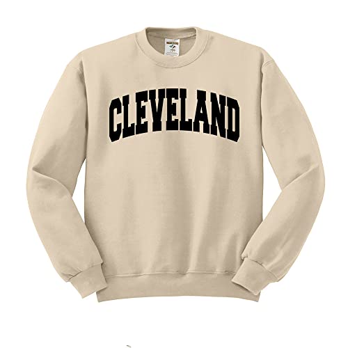 TeesAndTankYou Cleveland College Style Sweatshirt Unisex Large Sand