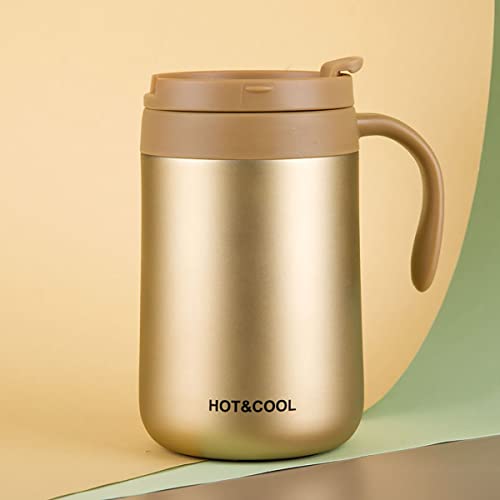 Consejos para Comprar Taza termica los 5 mejores. 48 Maxgeen Taza Termo para Cafe 500 ML/18oz con Tapa,Vaso Termico Acero Inoxidable con Asa(sin BPA),Tazas de Oficina Termica para Agua Caliente y Fría(Dorada)