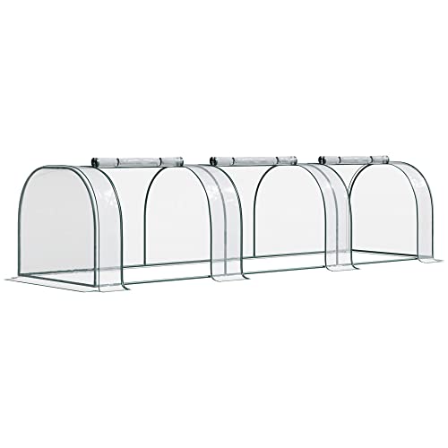 Outsunny 11' x 3' x 2.5' Mini Greenhouse, Portable Tunnel Green House with Roll-Up Zippered Doors, UV Waterproof Cover, Steel Frame, Clear