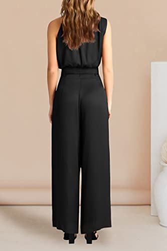 Image of PRETTYGARDEN Women's 2 Piece Outfits 2023 Summer Casual Sleeveless Mock Neck Crop Tops Wide Leg Pants Set