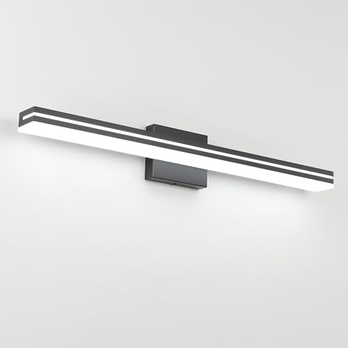 Image of SineRise 32-Inch LED Modern Bathroom Vanity Light Bar, Matte Black Modern Acrylic Bathroom Wall Lighting Fixtures Over Mirror (Cool White 6000K)