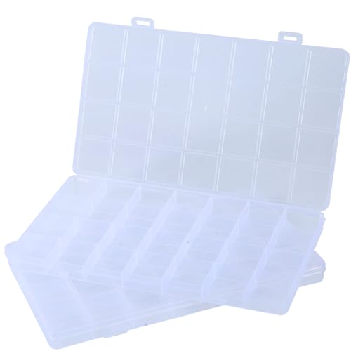 Image of 2Pack 28 Grids Plastic Organizer Boxes,Clear Beads Organizers Storage Box with Fixed Dividers,Acrylic Organizers Box for Jewelry,Beads and Earrings Art DIY Craft