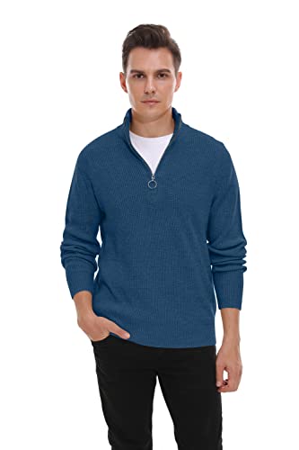 Hisir Pull Homme en Tricoté 1/4 Zip Pullover Sweater, Pull d'hiver Doux et Confortable pour Homme Pulls pour Homme avec Col Montant et Fermeture à Glissière (Bleu VC, M) - Image 7