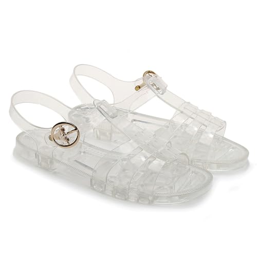 Image of Toddler Sandals Jelly Shoes Girls Unisex Boy Flat Retro Slides Clear Kids Water Slippers Slingback Summer Beach Size 8 Adjustable Buckle Glitter Dress Soft
