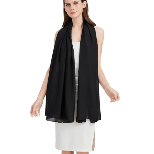 Nonakgado black silk scarf-ladies spring fall summer long 100% mulberry silk neck scarf hijab travel beach shawl wrap for women(CJ-Black)