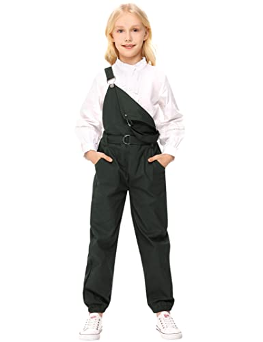 Lionjie Girls Overalls Army Green Jumpsuits & Rompers Adjustable Straps Kids Long Pants With Pockets & Belt #TOP3