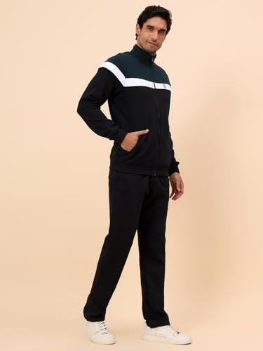 Image of Cantabil Track Suit for Men | Winter Wear Mock Collar with Full Zipper Upper Poly Cotton Fabric Colour Block Pattern