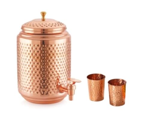 Distributeur d'eau en cuivre martelé 5 litres bonbonne avec gobelets