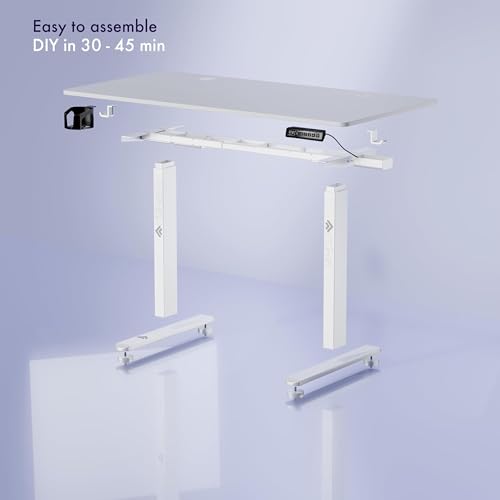 Image of ARTIKEL Artidesk Eco Electric Height Adjustable Table for Office Work & Home-Sit Stand Gaming Desk 80kg Load, Cup Holder, 2 Hooks,Cable Organizer 2Split Tabletop (White, 120x60 CM)