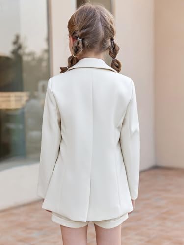 Image of Batermoon Girls 2 Piece Outfits Button Front Long Sleeve Blazer and Short Pants Suit Sets 4-14 Years