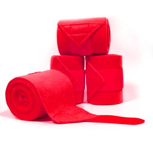 Image of Horse Polo Leg Wraps Soft Fleece Wraps Equestrian Leg Bandage 4-Pack (Full(10ft), Red)