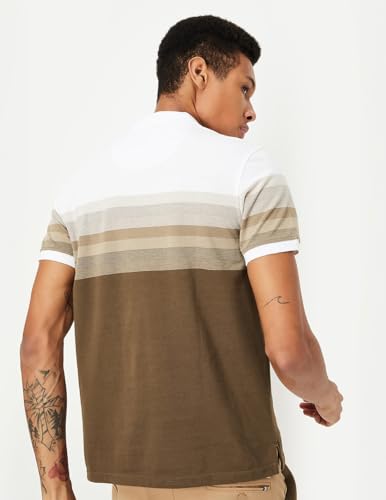 Image of Max Men's Half Sleeves Cotton Blend Regular Fit Striped Polo T-Shirt