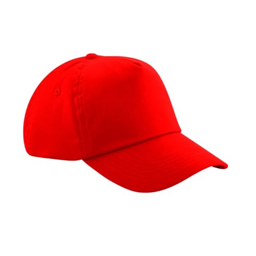 Veesori Kids 5 Panel Button Baseball Cap for Boys and Girls School Pre-Curved Adjustable Cotton Outdoor Summer Sun Hat (Red)