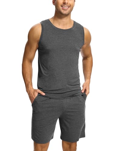 GYS Bamboo Viscose Men's Pajama Sets Tank Tops with Shorts 2 Pieces Men Loungewear Sets