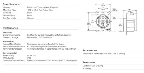 Image of Hubbell HBL9450A Straight Blade Device Receptacle, RTP, Industrial Grade, 3-Pole 4-Wire Grounding, 50A 125 /250V, 14-50R