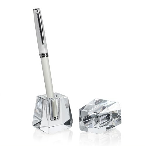 QFkris 2-Pack Crystal Single Pen Holder for Desk, 1.8" Fancy Fountain Pen Stand, Glass Feather Pencil Holder for Office Desktop Decoration, Gift for Man Woman Students Teachers Father Boyfriend