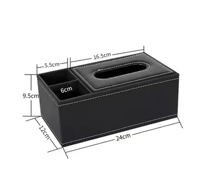 Lwvax Rectangular Tissue Paper Holder Box PU Leather Facial Tissue Holder for Car Home Office Room Hotel - 24x13.5x9.5 Cm - Black (PU Leather)
