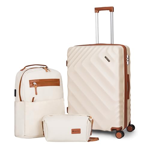 Image of 3 piece Luggage Set Expandable Suitcase 22x14x9 Airline Approved Carry on, ABS Hard Case Suitcases with Spinner Wheels,TSA Lock, (Beige, 3 Piece Sets(20 /BP /TB))