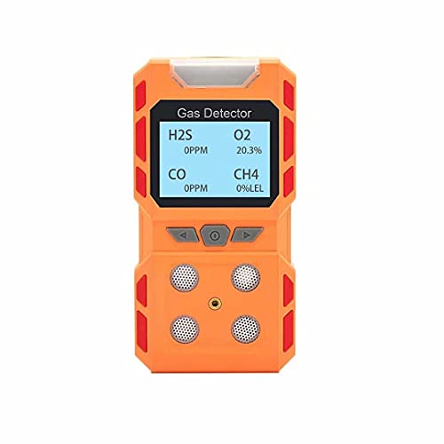 iMeistek Portable 4 Gas Detector, Air Quality Gas Meter Monitor with Large Digital LCD Display, Rechargeable Battery Operated Gas Test Analyzer with Voice Light and Vibration Alarm Mode (Orange)