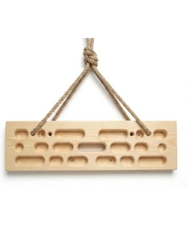 Image of Wooden Rock Climbing Hangboard - Fingerboard for Grip Strength Training - Multi-Grip Bouldering Board for Home Gym & Doorway - Features Jugs, Slopers, Pockets & Edges