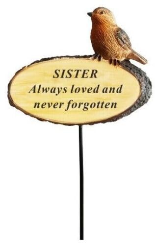 Sister Memorial Robin on Log 3D Bird Stick Stake Pick Plaque Tribute Graveside Ornament