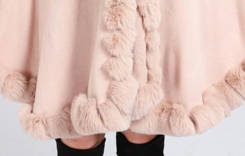 Image of Women Poncho Cape Faux Fur Collar Knitted Cardigan Sweater Batwing Long Sleeve Shawl Wrap Coat Oversized Cloak