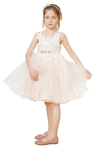 Lace Flower Girls Dress for Wedding Tulle Knee-Length Dresses Kids Princess Party Prom Gown