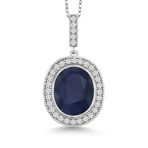 Gem Stone King 925 Sterling Silver Oval Gemstone Birthstone Halo Necklace For Women | Oval 12X10MM | Halo Pendant Necklace for Women | With 18 Inch Silver Chain
