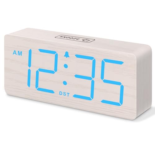 DreamSky Wooden Digital Alarm Clock for Bedroom - Desk Clocks for Living Room with Large Numbers, Loud Alarm for Heavy Sleepers with Volume Control, Dimmer, DST, Office Wood Decor (Plug in Clock)