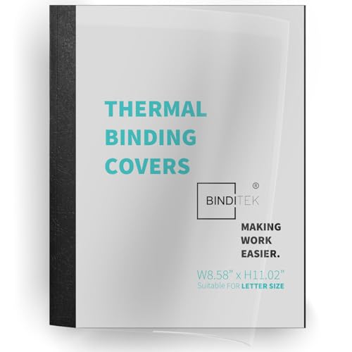 Binditek 20 Pack Thermal Binding Presentation Covers, 1/16 Inch Spine Holds 15 Sheets, Ultra Clear Front Cover, Black Paper Back Cover, Letter Size, for Students and Coworkers