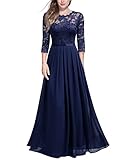 Miusol Women's Elegant Floral Lace 3/4 Sleeve Bridesmaid Formal Maxi Dress (Large, Navy Blue)