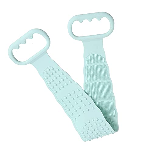 Bath Body Brush Silicone Back Scrubber for Shower, Handle Body Washer, Exfoliating Texture Scrubbing Pad, 27.56 Inch Length (Green)